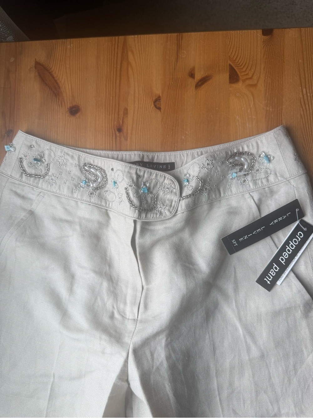 Larry Levine Cream Embellished Bermuda Shorts